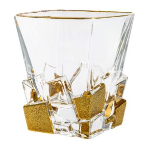 Barski - European Quality Glass - Crystal - Set of 6 - Square Shaped - Double Old Fashioned Tumblers - DOF - Tumbler is 11.7 oz. - with Matte Gold Ice Cubes Design - Glasses are Made in Europe