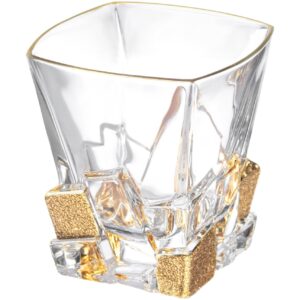 Barski - European Quality Glass - Crystal - Set of 6 - Square Shaped - Double Old Fashioned Tumblers - DOF - Tumbler is 11.7 oz. - with Matte Gold Ice Cubes Design - Glasses are Made in Europe