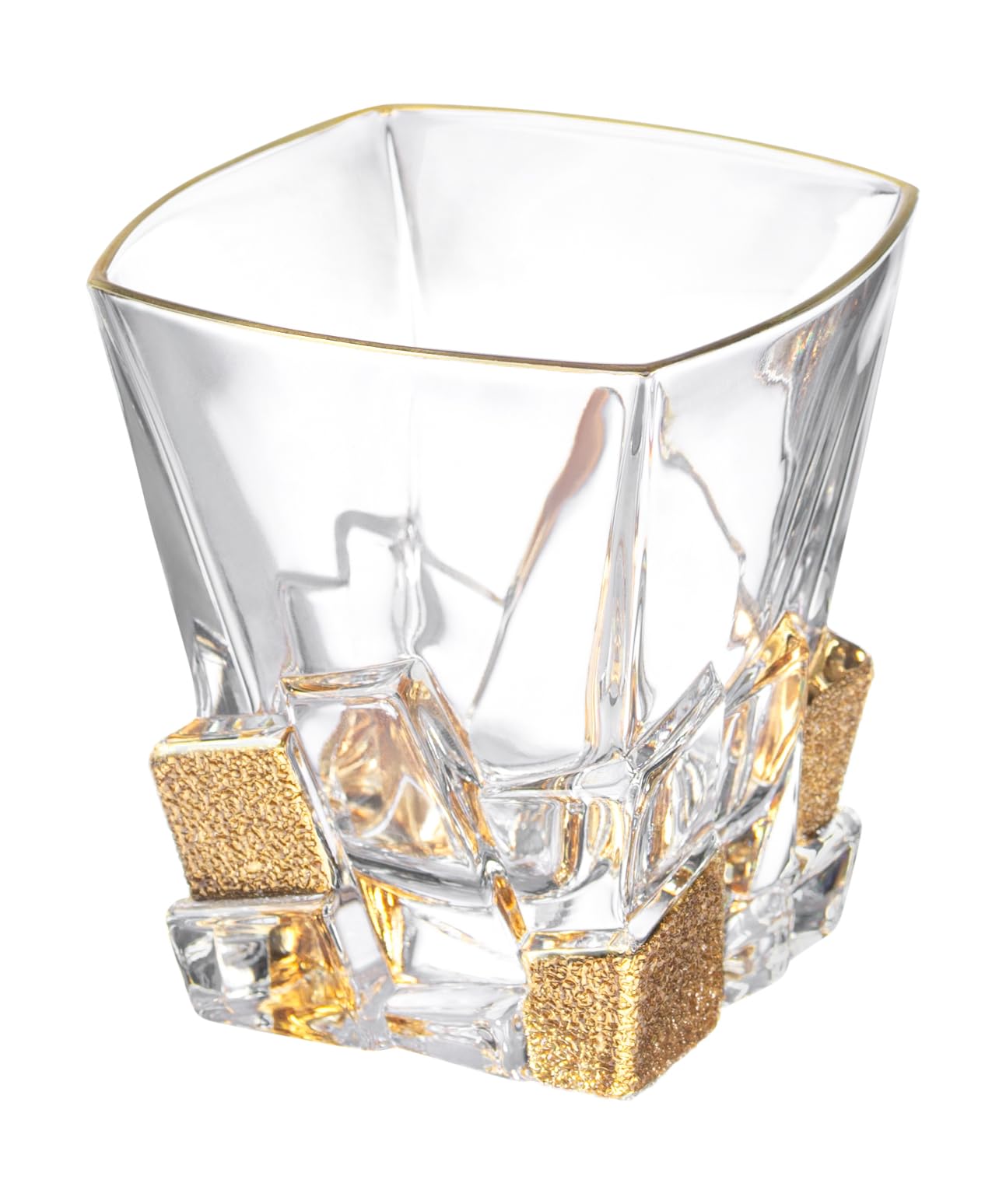 Barski - European Quality Glass - Crystal - Set of 6 - Square Shaped - Double Old Fashioned Tumblers - DOF - Tumbler is 11.7 oz. - with Matte Gold Ice Cubes Design - Glasses are Made in Europe