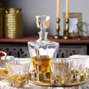 Barski - European Quality Glass - Crystal - Set of 6 - Square Shaped - Double Old Fashioned Tumblers - DOF - Tumbler is 11.7 oz. - with Matte Gold Ice Cubes Design - Glasses are Made in Europe