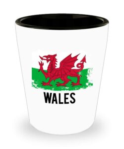 wales flag shot glass funny gifts - welsh cymru pride flag vintage, soccer, football team, hometown, travel wales flag ceramic cup