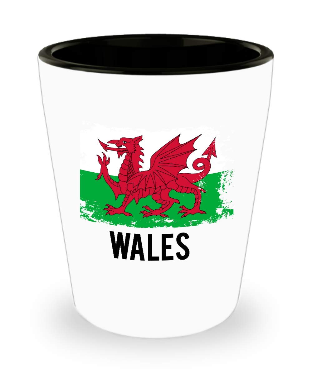 Wales Flag Shot Glass Funny Gifts - Welsh CYMRU Pride Flag Vintage, Soccer, Football Team, Hometown, Travel Wales Flag Ceramic Cup