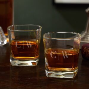 homewetbar monogram etched whiskey glasses, set of 2 (personalized product)