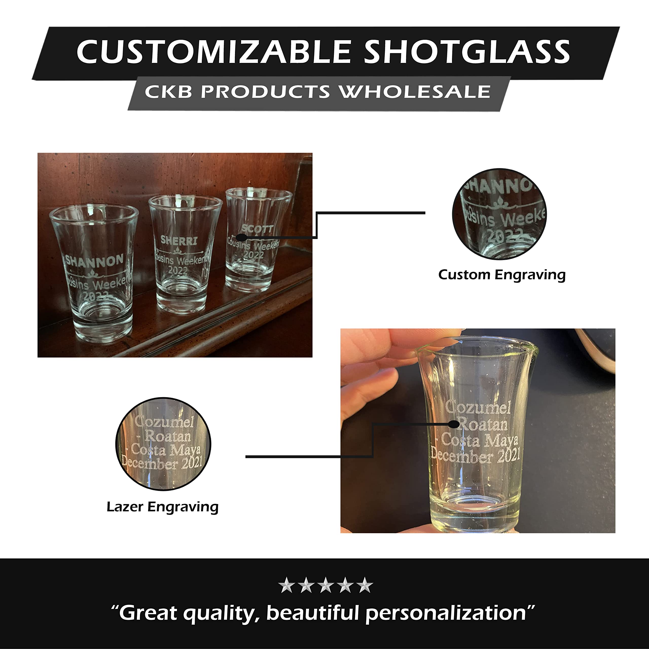 TOP SHELF FLASKS Personalized 2-Sided Engraving Shot Glass - 1.5 oz. - Wedding Groomsman and Bridesmaid Party - Thank You Gifts - Anniversary Commemoration