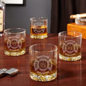 homewetbar fire & rescue engraved buckman whiskey glasses, set of 4 (personalized product)