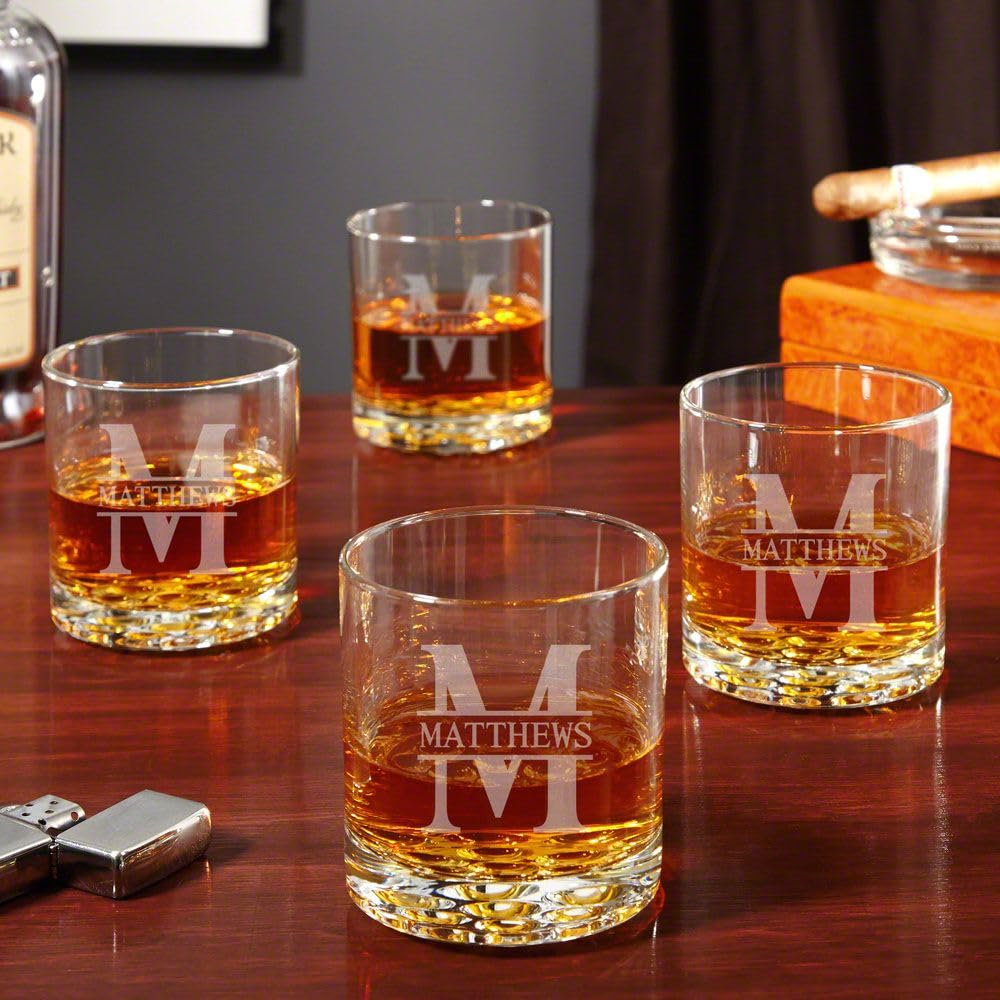 HomeWetBar Fire & Rescue Engraved Buckman Whiskey Glasses, Set of 4 (Personalized Product)