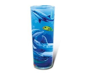 puzzled dolphin full print shooter shot glass 1.84 oz quality glassware for bar collection novelty liquor/spirits drinking glass - marine life underwater animal nautical theme