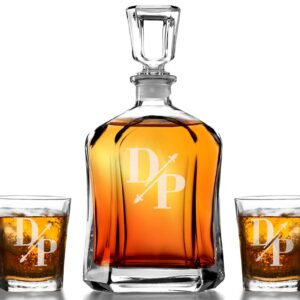 Whiskey Bourbon Glasses Personalized Monogrammed Set Rock Glass Decanter for Him Best Man Groomsmen Proposal Father in Law Idea Groomsman Groom