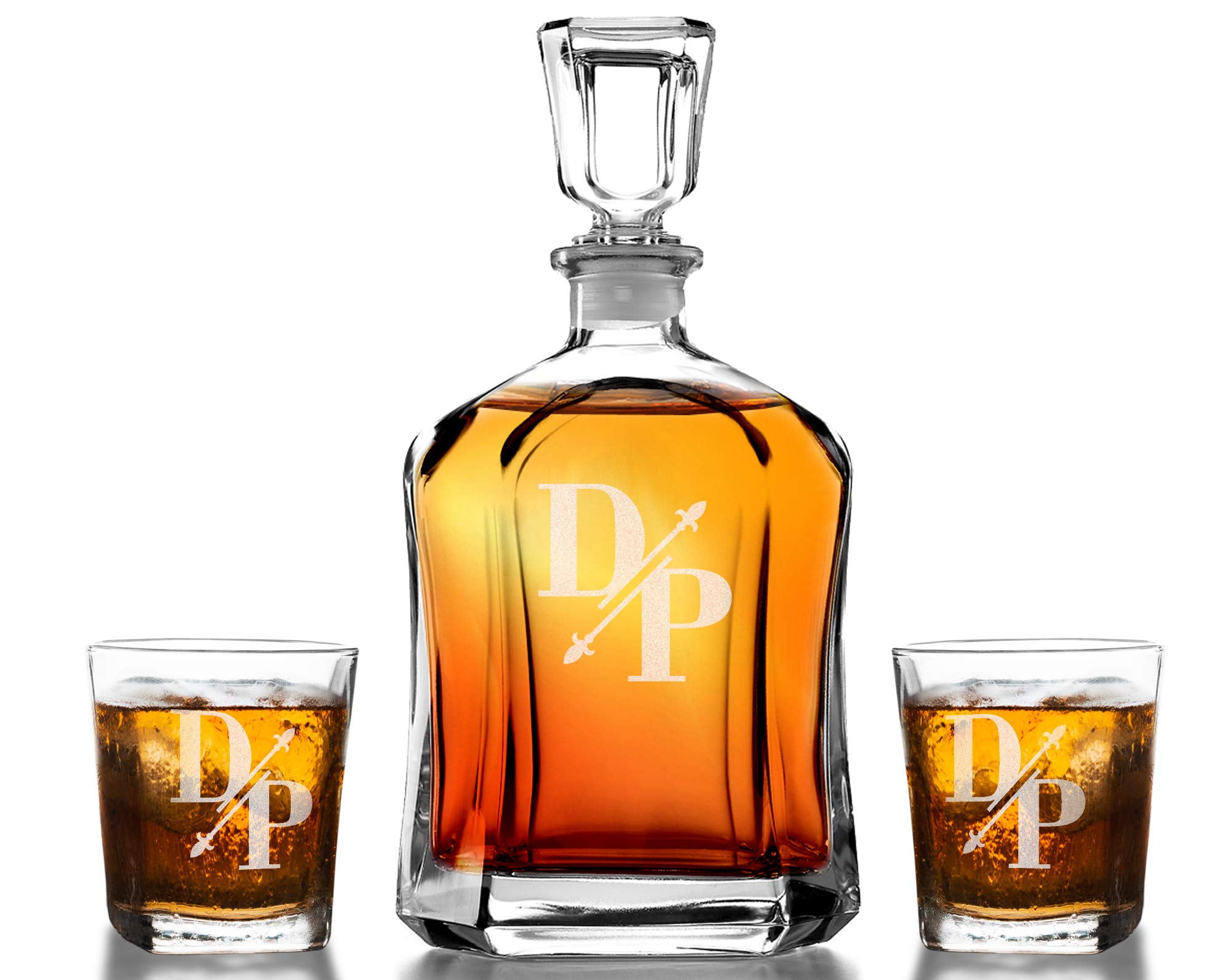 Whiskey Bourbon Glasses Personalized Monogrammed Set Rock Glass Decanter for Him Best Man Groomsmen Proposal Father in Law Idea Groomsman Groom