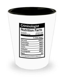 criminologist nutrition facts ceramic 1.5 oz shot glass, gift for graduation congrats on new job cup, funny retirement coworker appreciation party gag