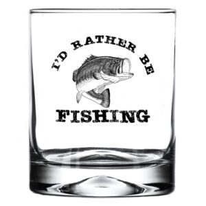 Rogue River Tactical Funny I'd Rather Be Fishing Joke Bass Fishing Old Fashioned Glass Drinking Cup Gag Gift For Fisherman Dad Grandpa