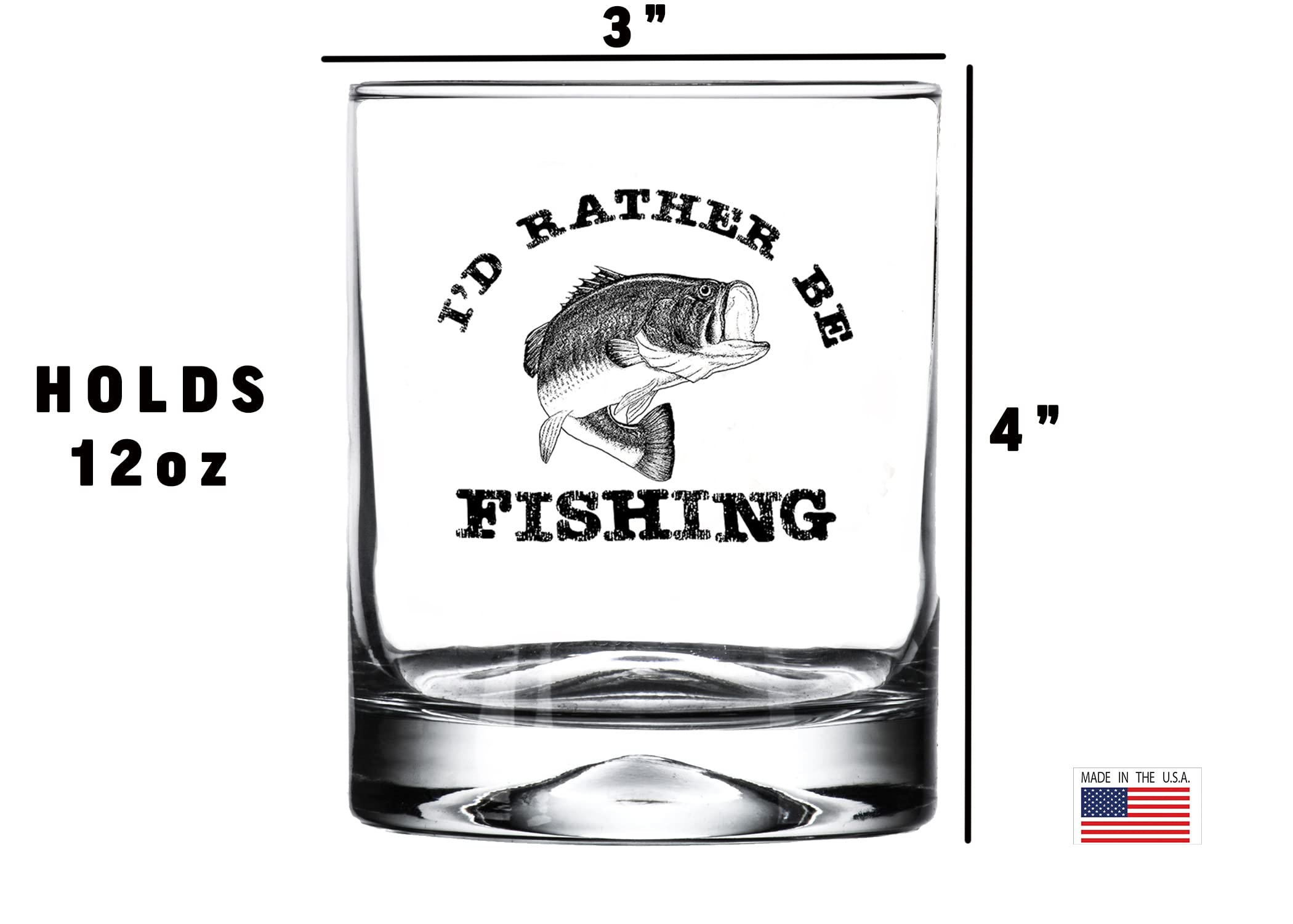 Rogue River Tactical Funny I'd Rather Be Fishing Joke Bass Fishing Old Fashioned Glass Drinking Cup Gag Gift For Fisherman Dad Grandpa