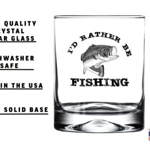 Rogue River Tactical Funny I'd Rather Be Fishing Joke Bass Fishing Old Fashioned Glass Drinking Cup Gag Gift For Fisherman Dad Grandpa