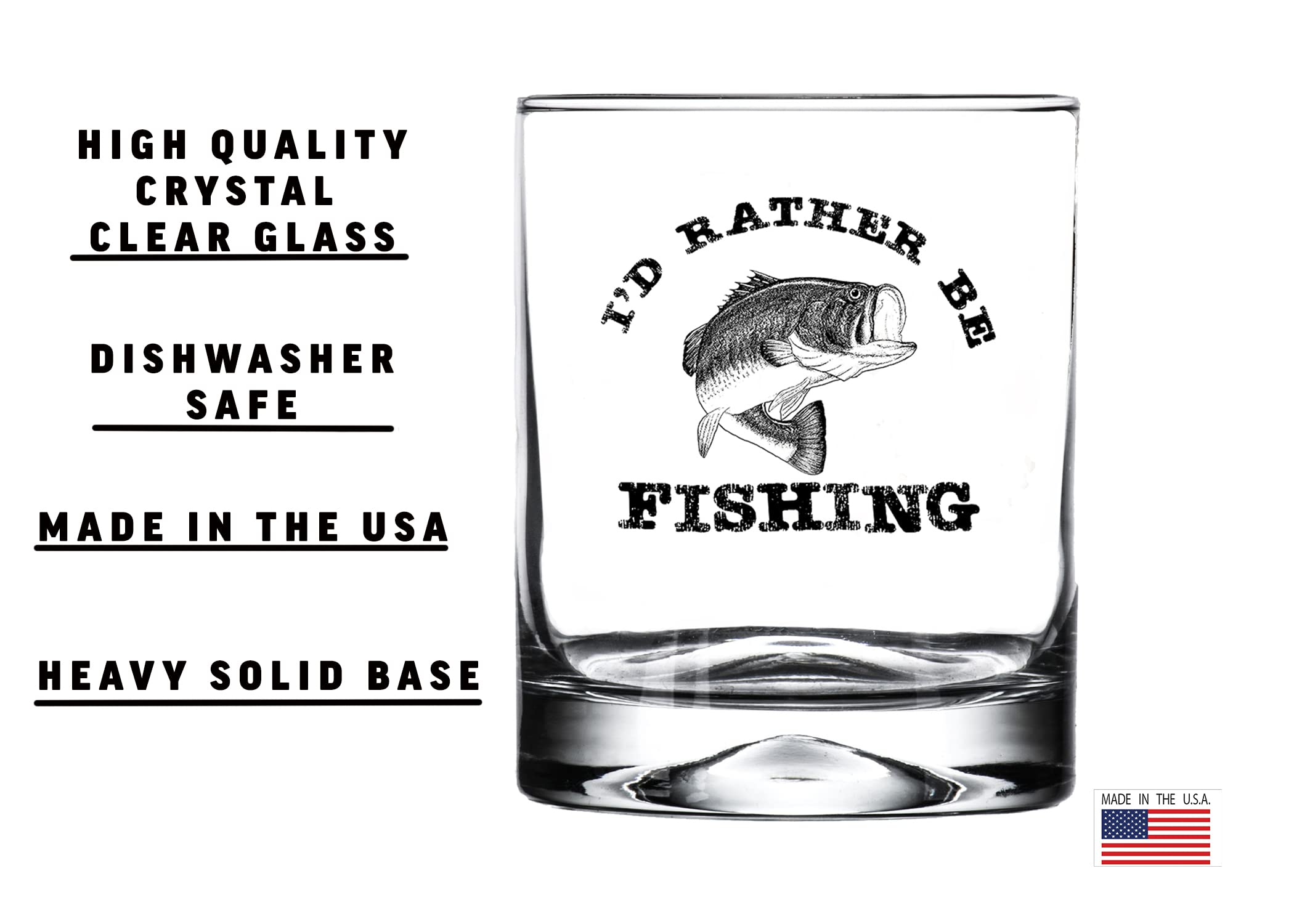 Rogue River Tactical Funny I'd Rather Be Fishing Joke Bass Fishing Old Fashioned Glass Drinking Cup Gag Gift For Fisherman Dad Grandpa