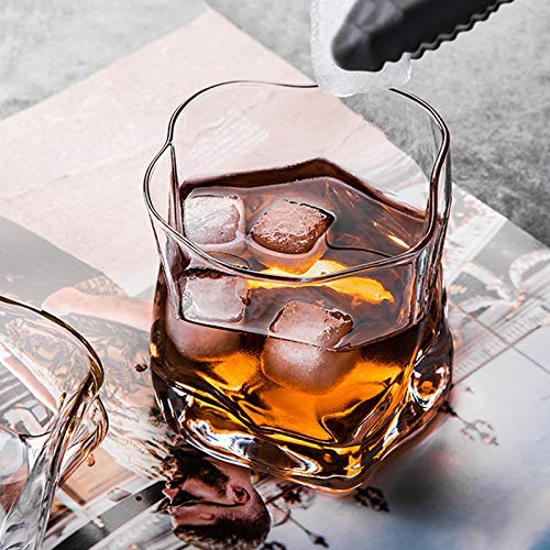 Keqin 250ML Irregular Glassware Diamond Twisted Wavy Crystal Whiskey Glass Set, 35 - Ounce, Set of 6, Unique Gift for Men or Women