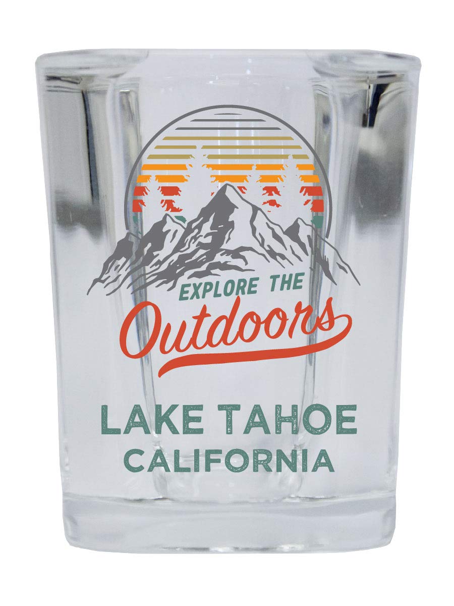 R and R Imports Lake Tahoe California Explore the Outdoors Souvenir 2 Ounce Square Base Liquor Shot Glass