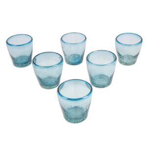 novica hand blown light blue glass juice glasses, 11 oz. 'delicious blue' (set of 6)