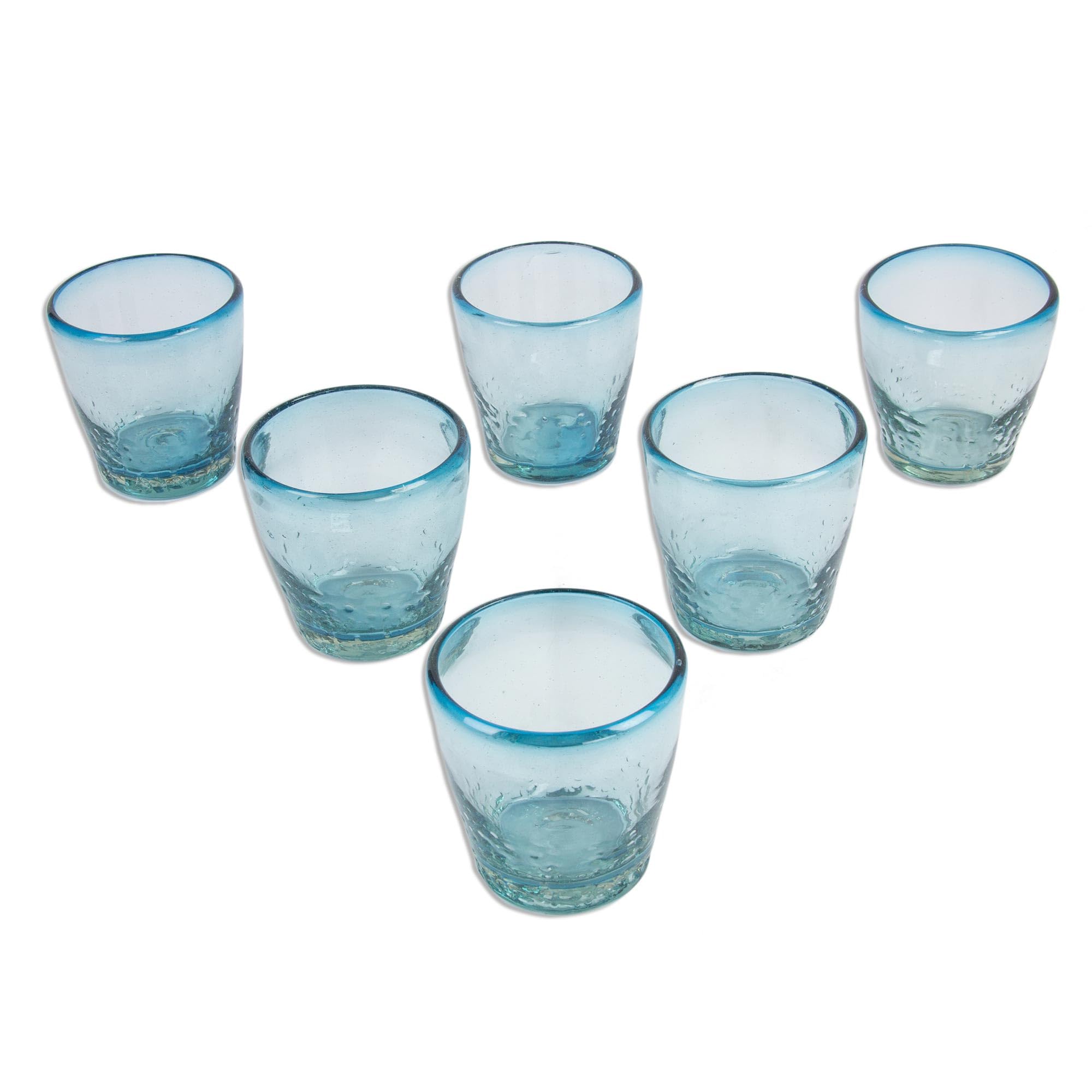 NOVICA Hand Blown Light Blue Glass Juice Glasses, 11 Oz. 'Delicious Blue' (Set Of 6)