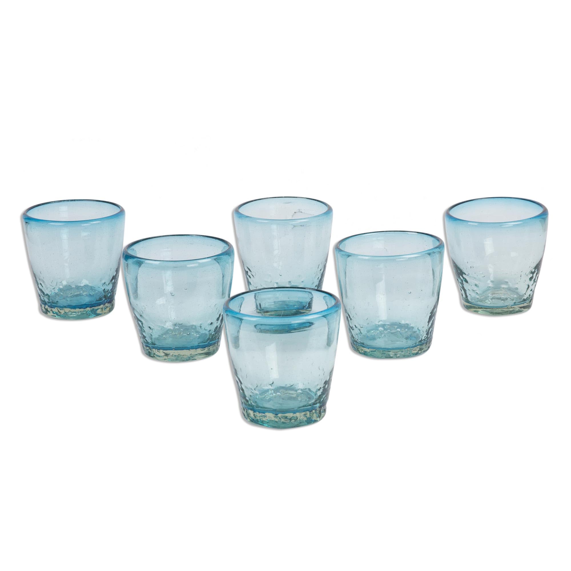 NOVICA Hand Blown Light Blue Glass Juice Glasses, 11 Oz. 'Delicious Blue' (Set Of 6)