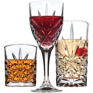 Godinger Mixed Drinkware Set, 4 Wine Glasses 4 Highball Glasses 4 Whiskey Glasses, Drinking Glasses Set, Glass Cups Glasses - Dublin Crystal Collection, Set of 12
