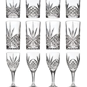 Godinger Mixed Drinkware Set, 4 Wine Glasses 4 Highball Glasses 4 Whiskey Glasses, Drinking Glasses Set, Glass Cups Glasses - Dublin Crystal Collection, Set of 12