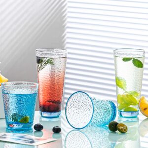 Claplante Drinking Glasses, 8 Piece Crystal Glass Cups, Colored Mixed Glassware Set, 4 pcs Crystal 12oz Highballs and 4 pcs 10oz Rocks Glasses, Great for Cocktail, Whisky and other Beveragesc (BLUE)