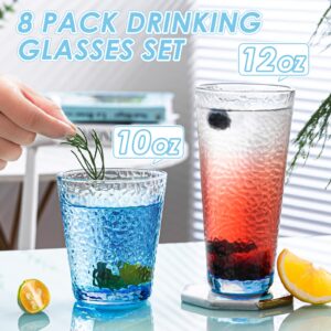 Claplante Drinking Glasses, 8 Piece Crystal Glass Cups, Colored Mixed Glassware Set, 4 pcs Crystal 12oz Highballs and 4 pcs 10oz Rocks Glasses, Great for Cocktail, Whisky and other Beveragesc (BLUE)