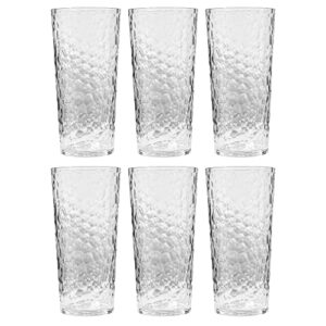 koxin-karlu mixed drinkware 21-ounce plastic tumbler acrylic glasses with hammered design, set of 6 clear