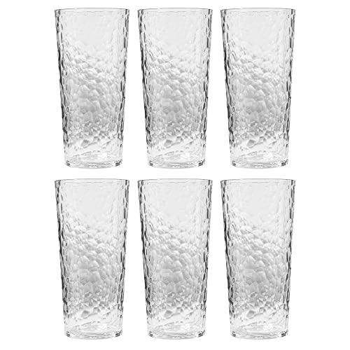 KOXIN-KARLU Mixed Drinkware 21-ounce Plastic Tumbler Acrylic Glasses with Hammered Design, set of 6 Clear