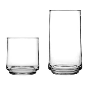 anchor hocking finlandia drinking glasses set, 16 piece set (8 rocks glasses & 8 tumbler glasses)