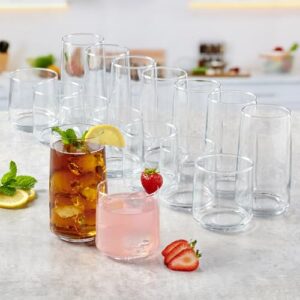 Anchor Hocking Finlandia Drinking Glasses Set, 16 Piece Set (8 Rocks Glasses & 8 Tumbler Glasses)