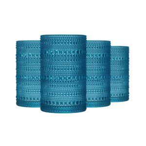 greenline goods hobnail drinking glasses - blue 12 oz thick modern kitchen glassware set - unique vintage bubble cocktails or modern bar - set of 4 - old fashioned beverage glasses for tabletop