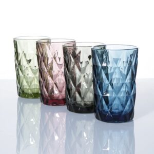 Bandesun Drinking Glass set of 6 Modern Glassware Diamond Pattern Tumbler Cup（12 OZ），for Water，Cocktail，Milk，Juice and Beverage