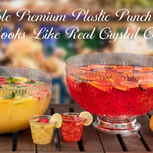 Upper Midland Products Crystal Cut Plastic Punch Bowl With Ladle 3 Gallon Chrome Base For Parties