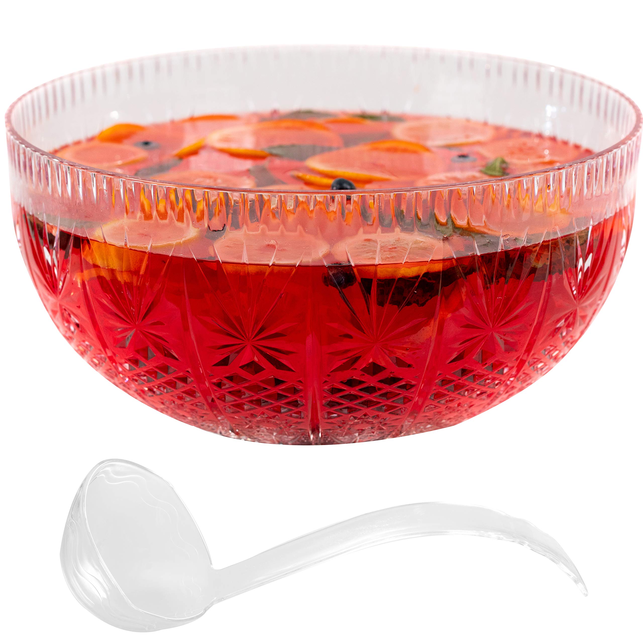 Upper Midland Products Crystal Cut Plastic Punch Bowl With Ladle 3 Gallon Large Bowls For Parties