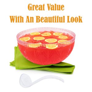 Upper Midland Products Crystal Cut Plastic Punch Bowl With Ladle 3 Gallon Large Bowls For Parties