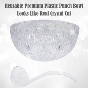 Upper Midland Products Crystal Cut Plastic Punch Bowl With Ladle 3 Gallon Large Bowls For Parties