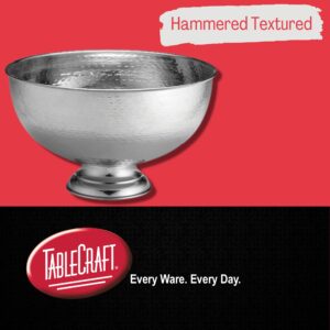 Tablecraft Hammered Pedestal Punch Bowl, Large Silver Stainless Steel, For Serving Hot and Chilled Cold Drink Beverages, Champagne, Alcohol Cocktails, Fruit Wine Sangria, Juice 54 Cup, 3.4 Gallon