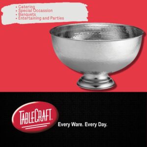 Tablecraft Hammered Pedestal Punch Bowl, Large Silver Stainless Steel, For Serving Hot and Chilled Cold Drink Beverages, Champagne, Alcohol Cocktails, Fruit Wine Sangria, Juice 54 Cup, 3.4 Gallon