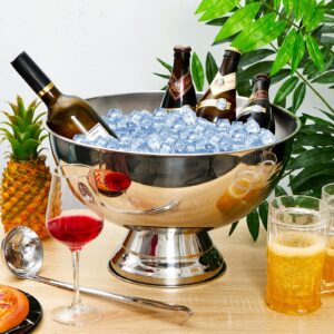 Geetery 3 Gallon 12L Stainless Steel Champagne Bucket Punch Bowl with Ladle Ice Bucket for Parties Metal Wine Bowl with Base Large Size Ice Bowl for Wine Beer Home Bar Parties
