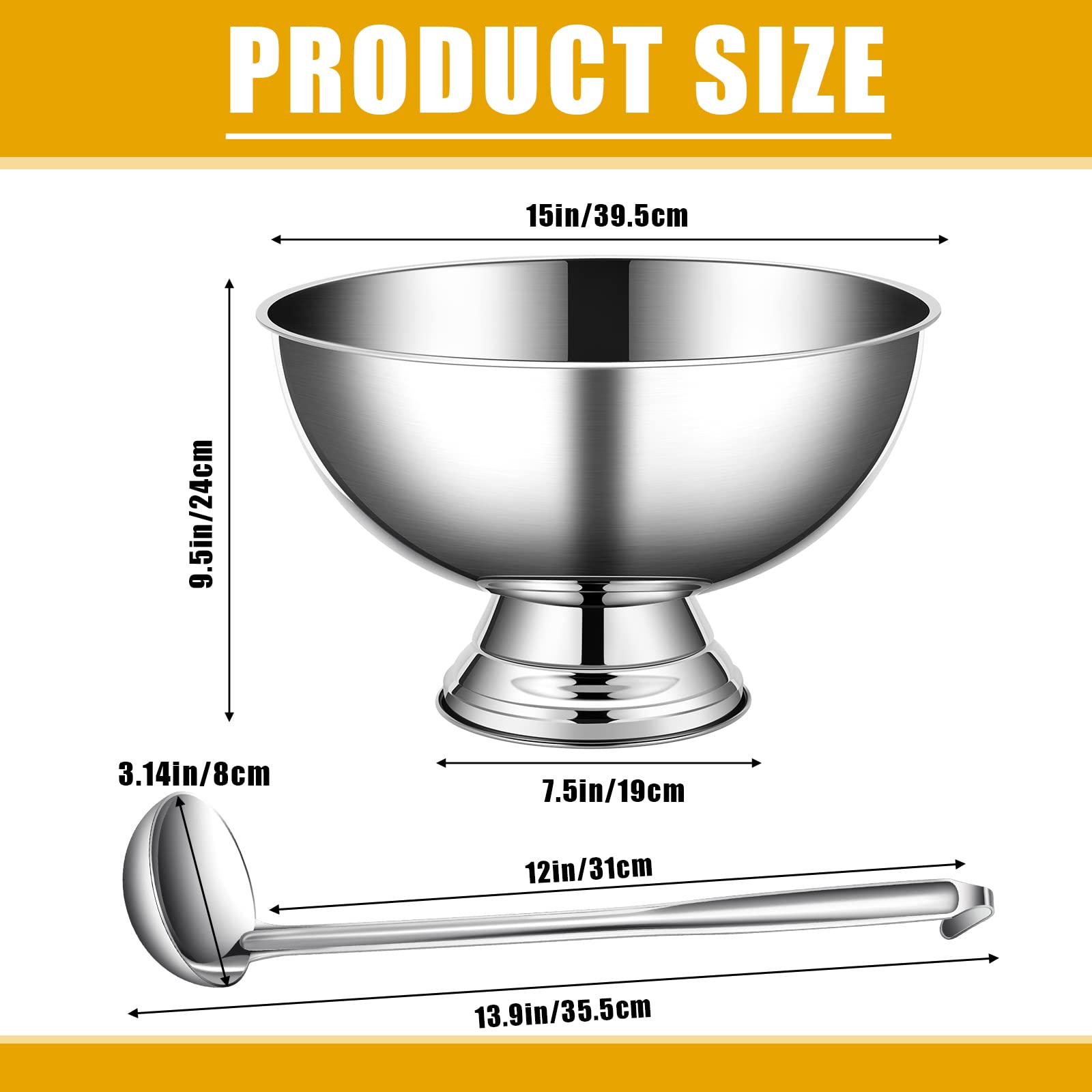Geetery 3 Gallon 12L Stainless Steel Champagne Bucket Punch Bowl with Ladle Ice Bucket for Parties Metal Wine Bowl with Base Large Size Ice Bowl for Wine Beer Home Bar Parties