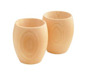 japanese traditional wooden sake cups, set of 2, handmade in japan, made of hinoki japanese cypress