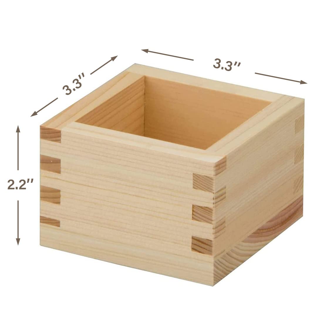 TIKUSAN Wooden Sake Cups Masu Japanese Hinoki Wood Sake Box Made in Japan (6.1 fl oz(1go))