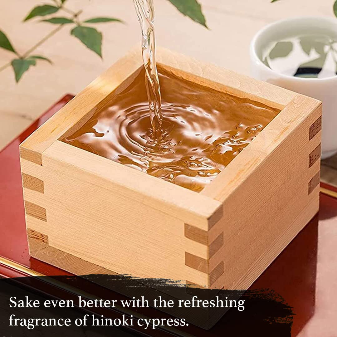 TIKUSAN Wooden Sake Cups Masu Japanese Hinoki Wood Sake Box Made in Japan (6.1 fl oz(1go))