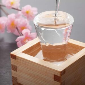 EDOYA Hinoki Wood Sake Cups (Set of 2) Japanese Box Masu with Japanese Lucky Brand (Long Life Fuji)