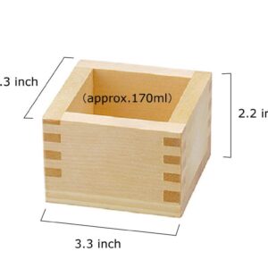 EDOYA Hinoki Wood Sake Cups (Set of 2) Japanese Box Masu with Japanese Lucky Brand (Long Life Fuji)