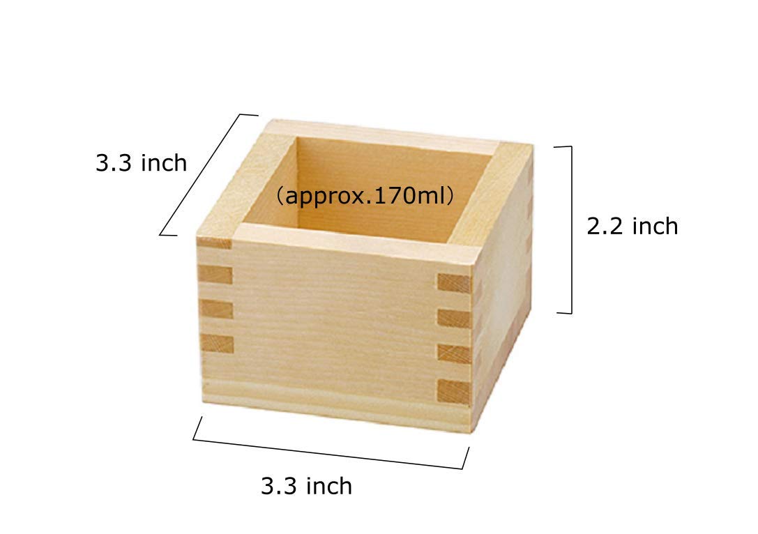 EDOYA Hinoki Wood Sake Cups (Set of 2) Japanese Box Masu with Japanese Lucky Brand (Long Life Fuji)