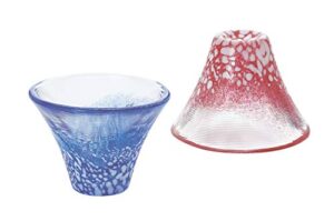 東洋佐々木ガラス toyo sasaki glass g635-t72 cold sake glass, pair, congratulations cup, mt. fuji cold sake cup, made in japan, blue & red, 1.2 fl oz (35 ml), pack of 2