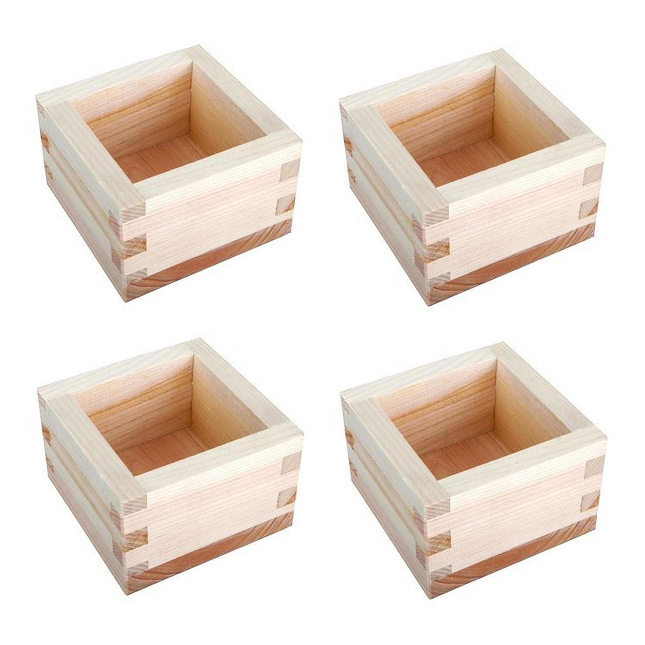 JapanBargain 2757x4, Wooden Masu Sake Cups Japanese Hinoki Wood Cypress Saki Cup Box Made in Japan, 4 ounce, Set of 4