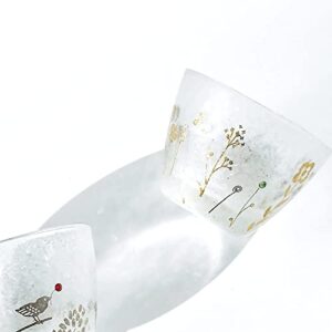 Tomi Label, Japanese Sake Cups, Ochoko, Beautiful Frosted Glass, Gold or Silver Print, Made in Japan, Tomi Glass F-011 (Papillon)
